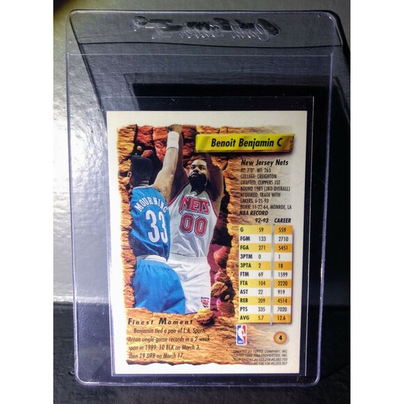 1993-94 Topps Finest Benoit Benjamin #4 Basketball Card - Picture 2 of 2